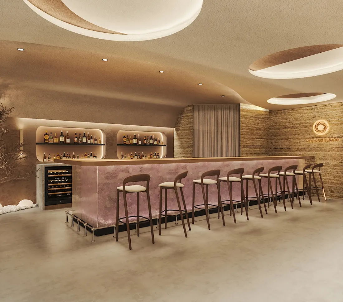 The Moonrise bar in pink onyx